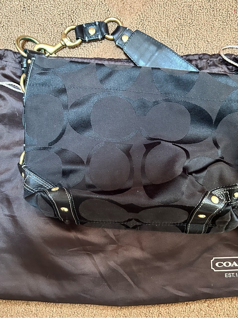Coach Black Signature Jacquard Shoulder Bag with Gold-Tone Hardware